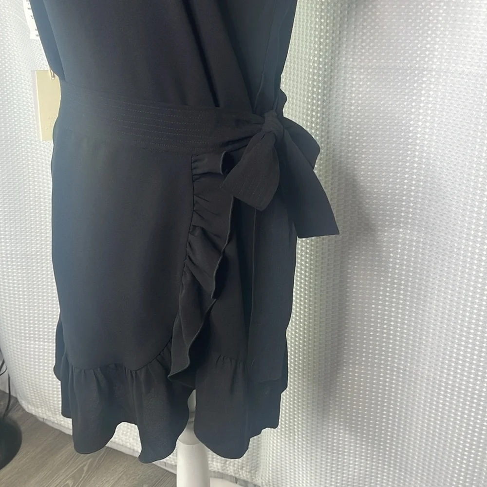 Aritzia Wilfred Ninette Crepe Faux Wrap Mini Dress Ruffles Black NWT Sz XS